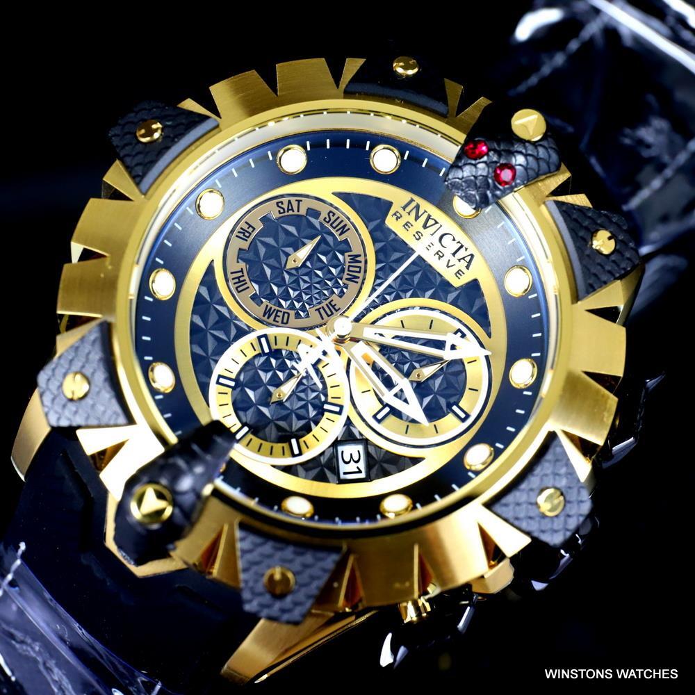 Invicta Reserve Venom Viper Swiss Mvt Chrono Gold Plated 52mm Black Watch New