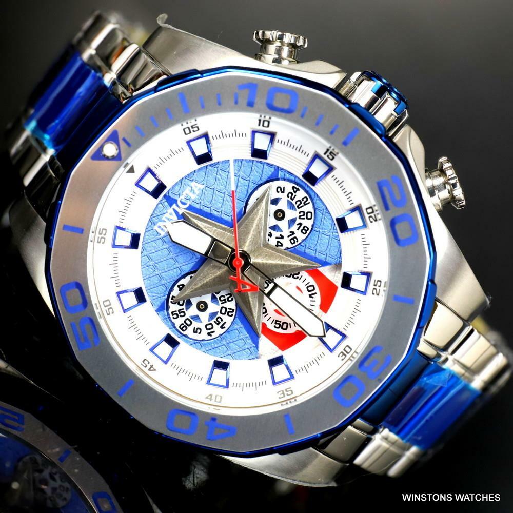 Invicta Marvel Captain America Stainless Steel Limited Edn 48mm Blue Watch New