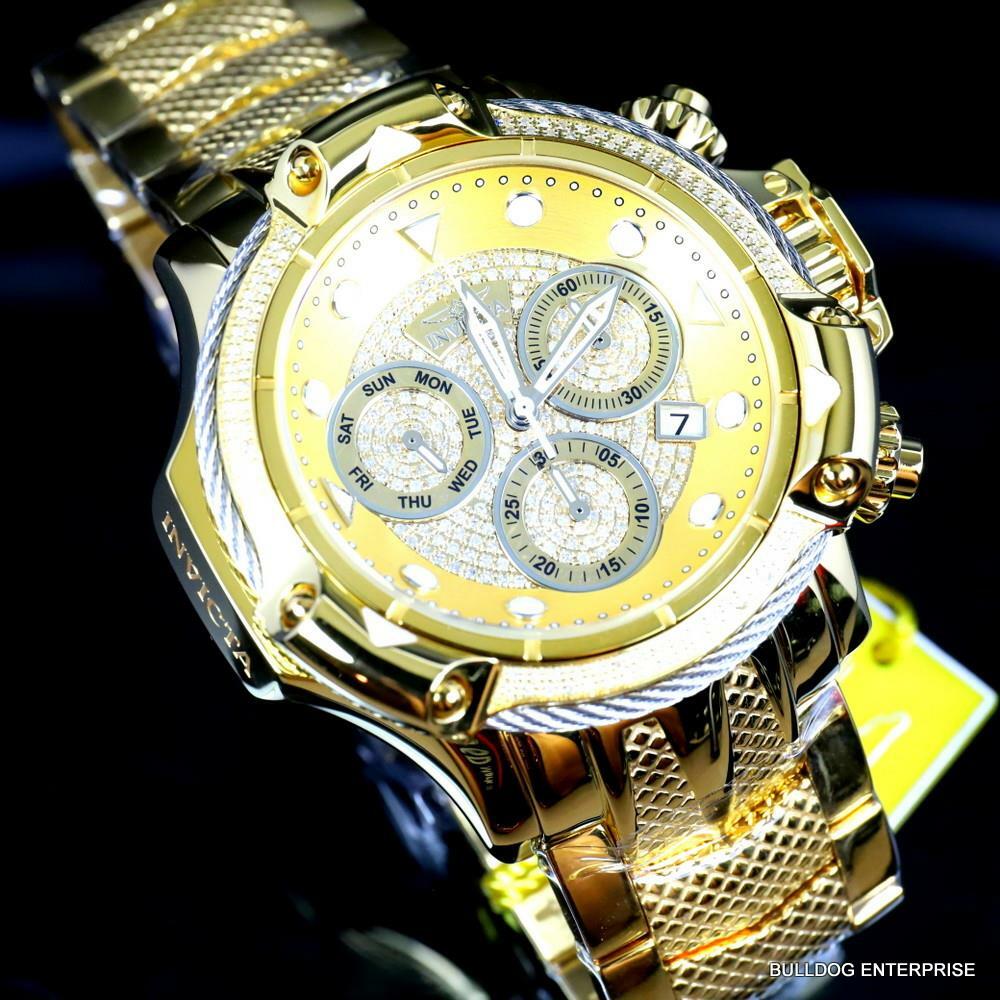 Invicta Subaqua Poseidon Bolt 1.29 CTW Diamond Swiss Gold Plated 50mm Watch New