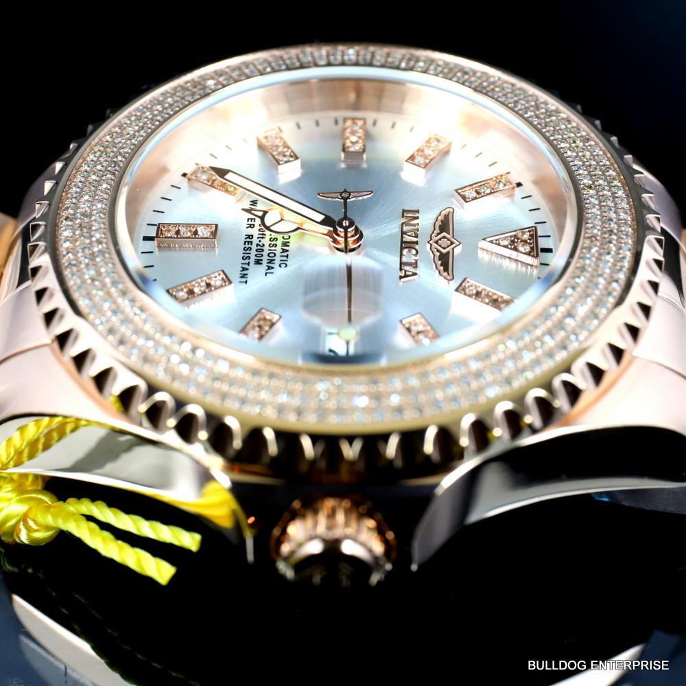 Invicta Pro Diver Automatic1.40 CTW Diamond Rose Gold Plated Silver Watch New