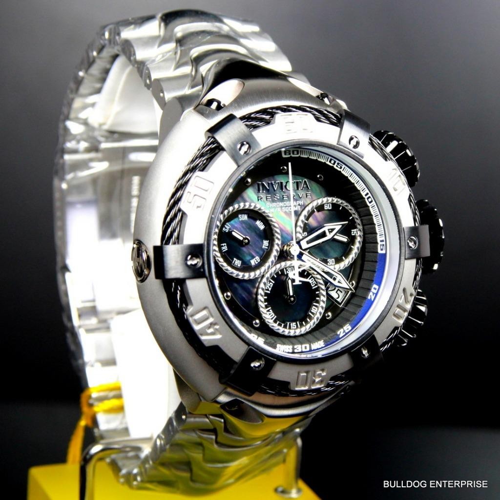 Invicta Reserve Thunderbolt Black MOP Swiss Silver Steel Chronograph Watch New