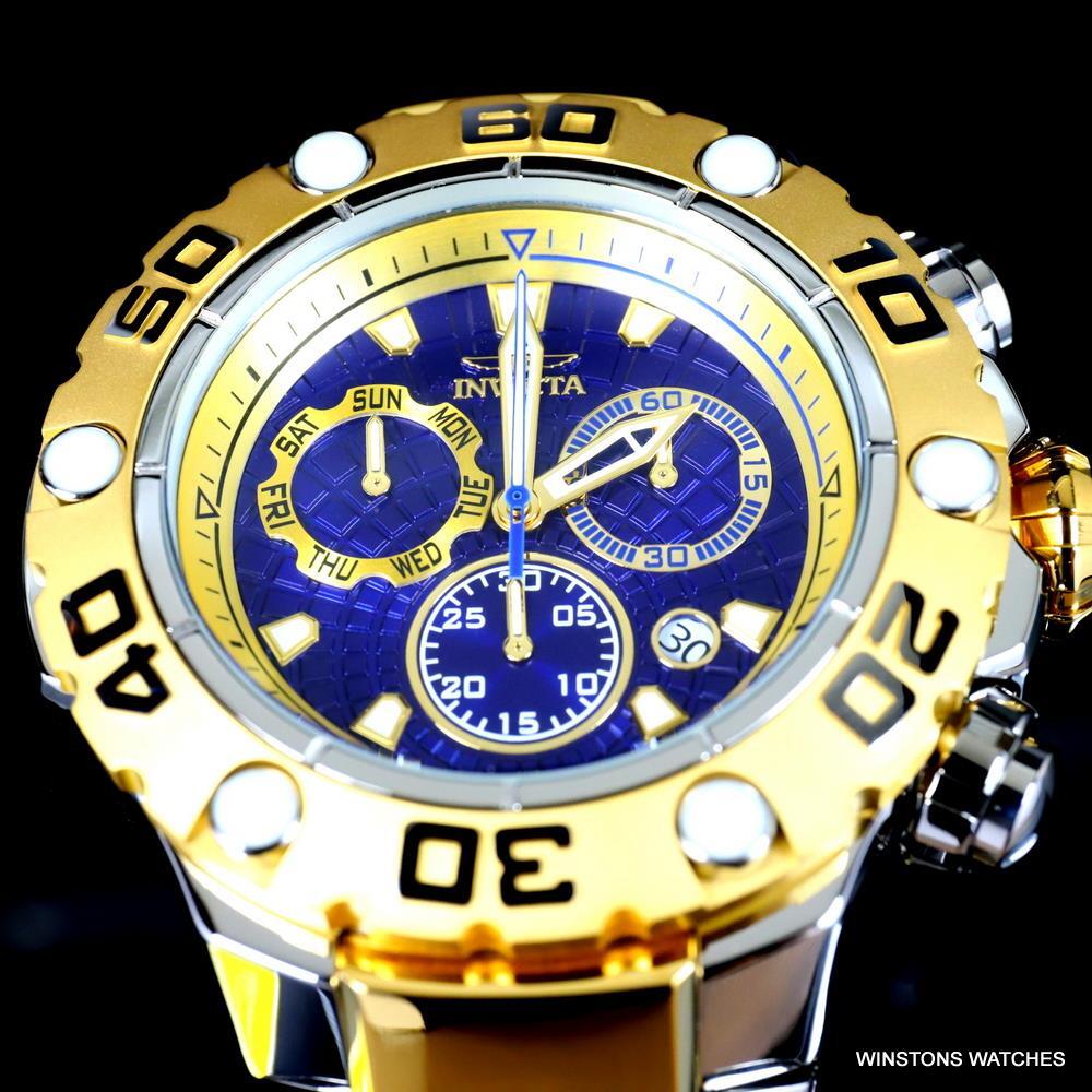Invicta Excursion High Polish Gold Two Tone Steel Swiss Mvt 57mm Blue Watch New