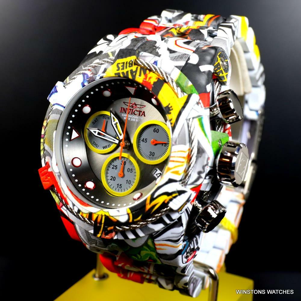 Invicta Bolt Zeus Hydroplated Steel Graffiti Chronograph 52mm Gunmetal Watch New