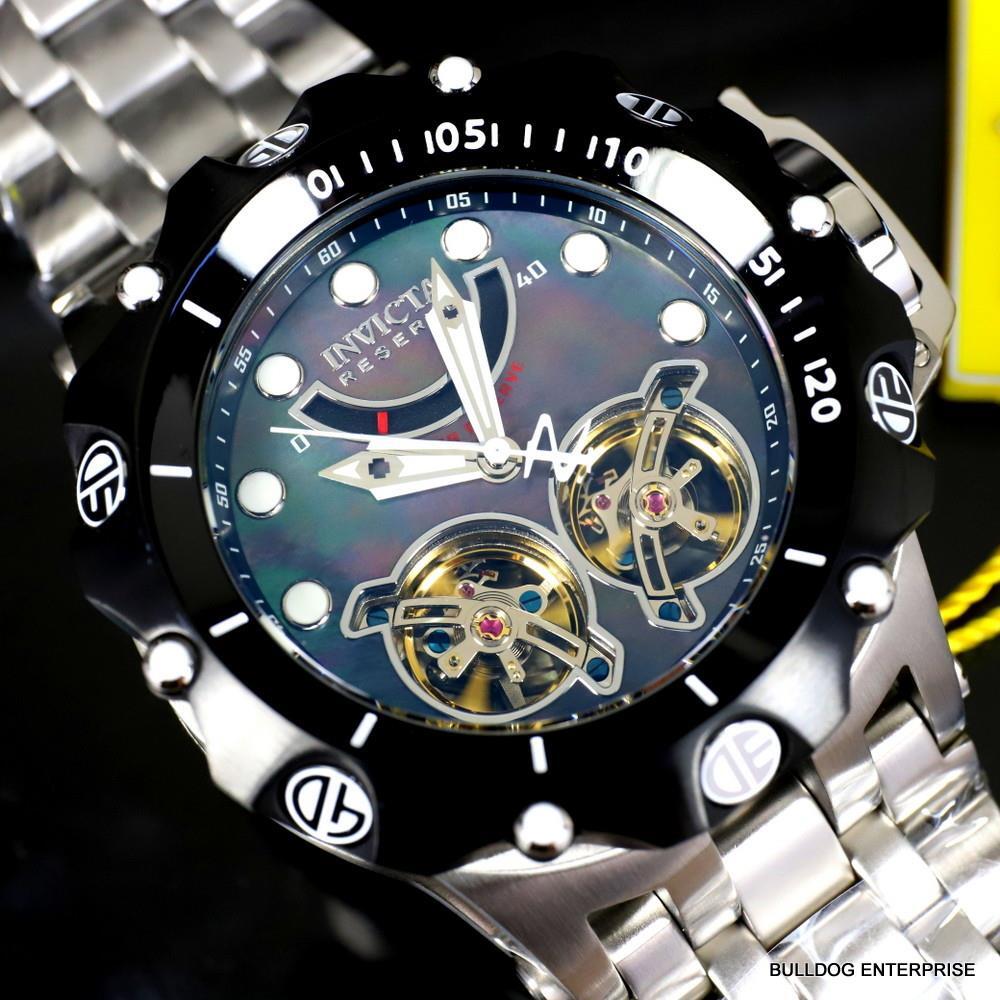 Invicta Reserve Venom Hybrid Double Open Heart Automatic Black MOP Watch New