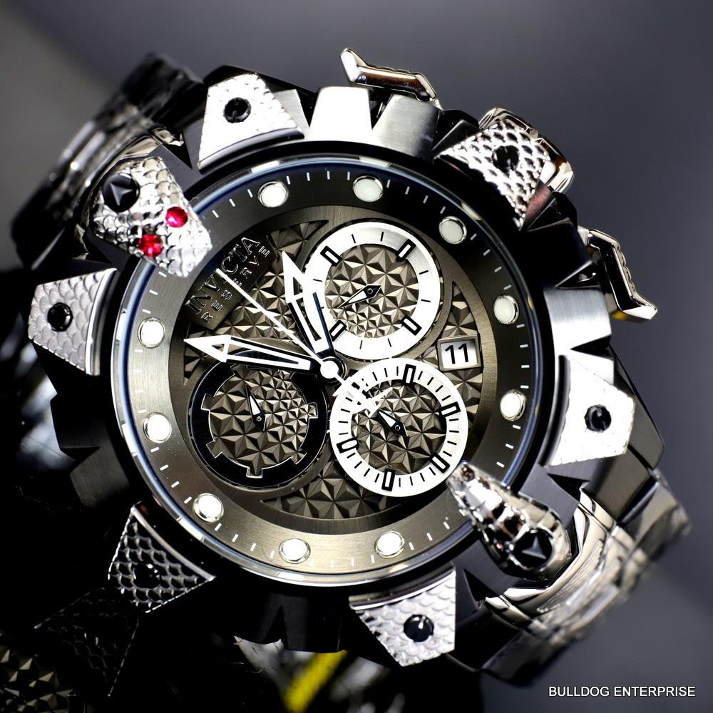 Invicta Reserve Venom Viper Swiss Mvt Silver Tone Steel Black 52mm Watch New