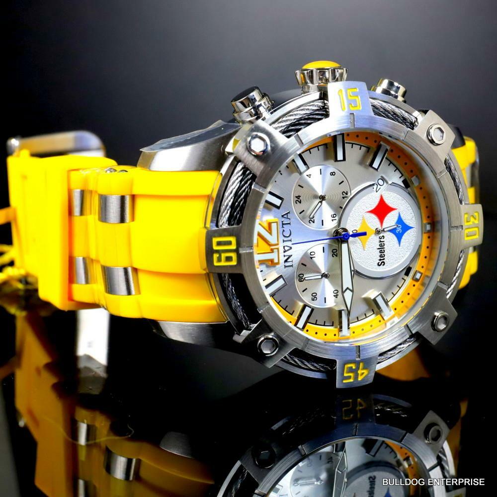 Invicta NFL Pittsburgh Steelers Bolt Pro Diver Scuba Chronograph Watch 52mm New