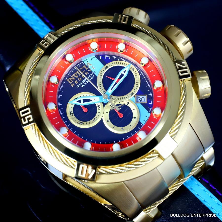 Invicta Reserve Bolt Zeus S1 Racer Leather 52mm Swiss Mvt Gold Plated Watch New