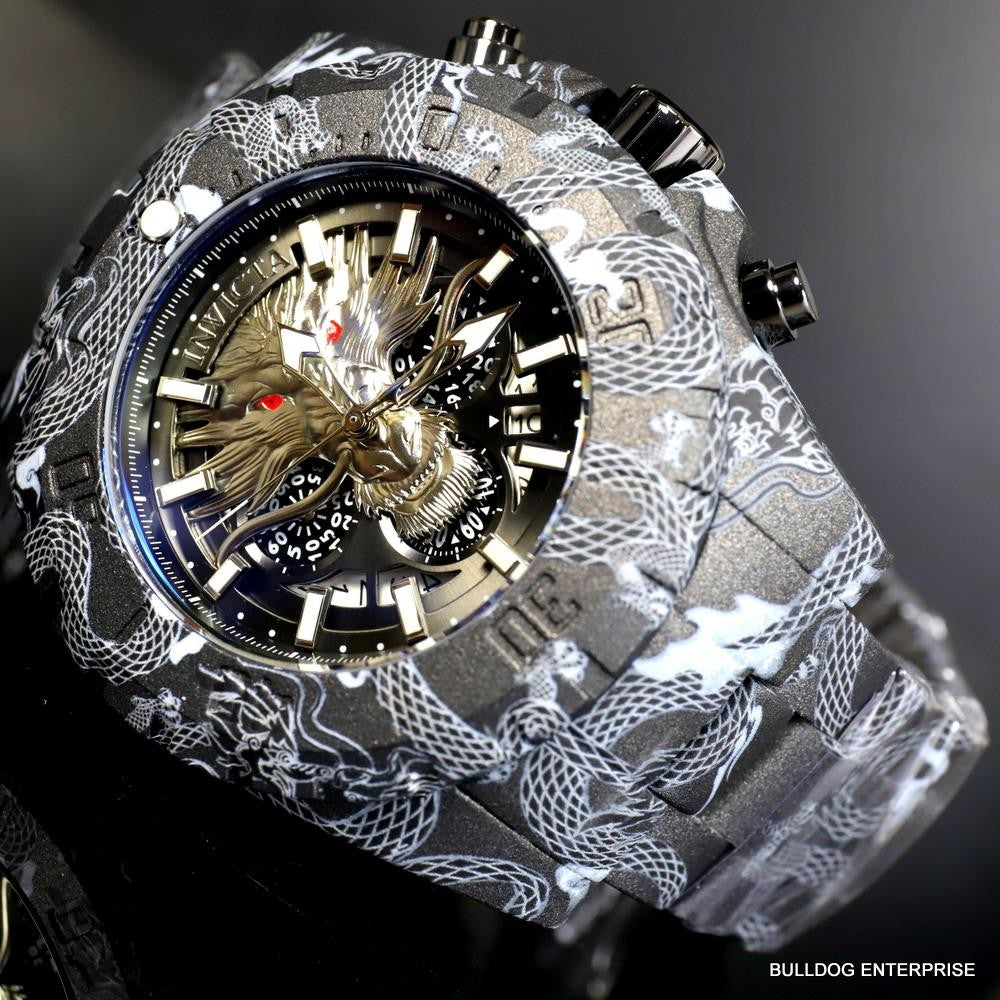 Invicta Pro Diver Dragon Hydroplated Steel 52mm Gray Black Chronograph Watch New