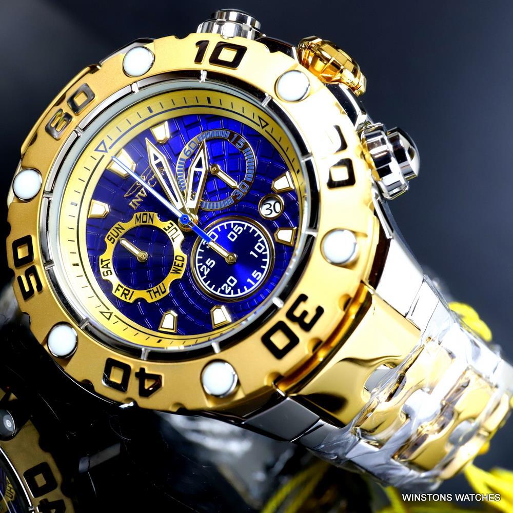 Invicta Excursion High Polish Gold Two Tone Steel Swiss Mvt 57mm Blue Watch New