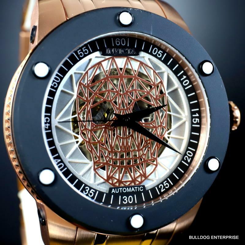 Invicta Speedway Skull Sketonized Rose Gold Tone Steel Automatic 51mm New