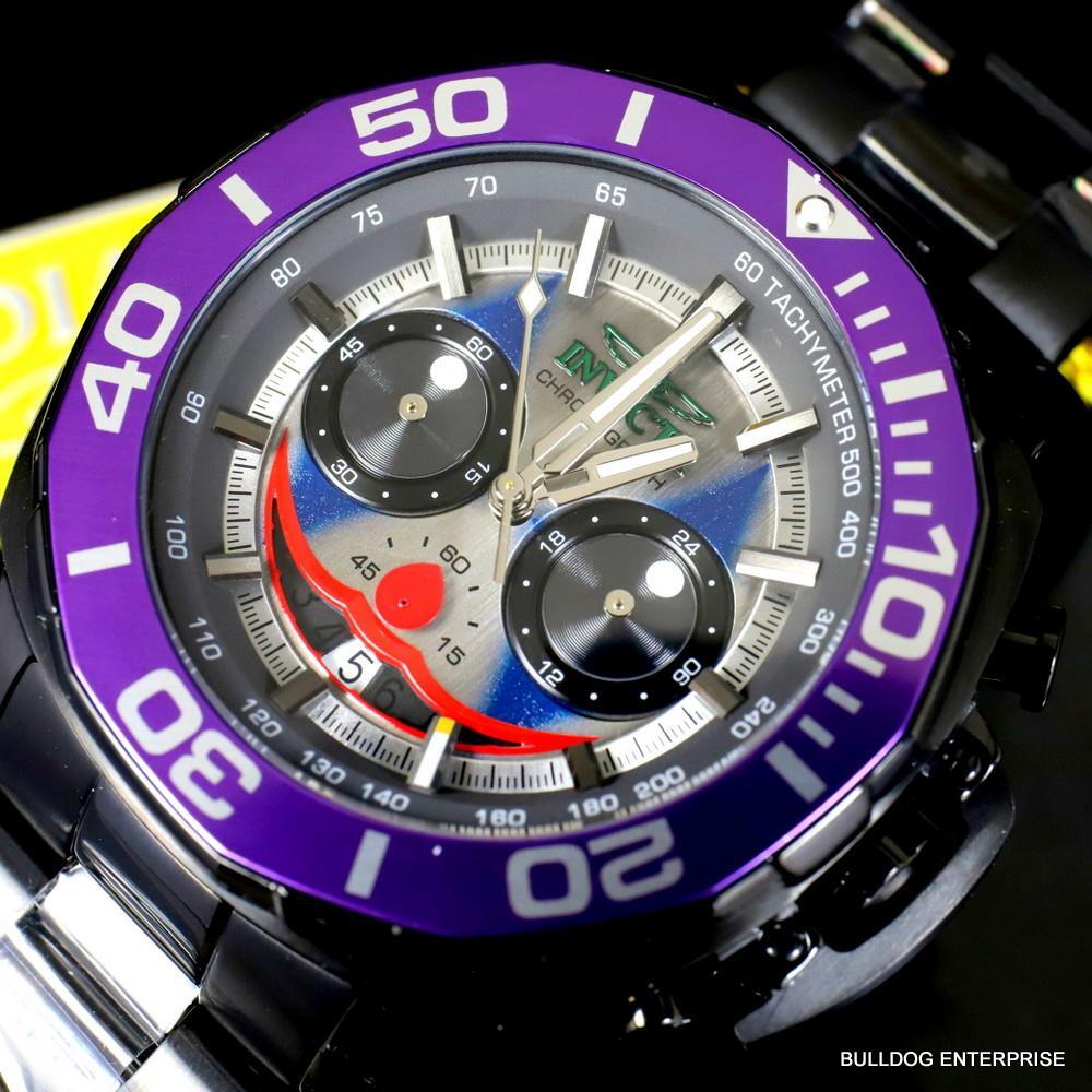 Invicta DC Comics Joker Purple Black Steel Chronograph Limited Ed Watch 52mm New