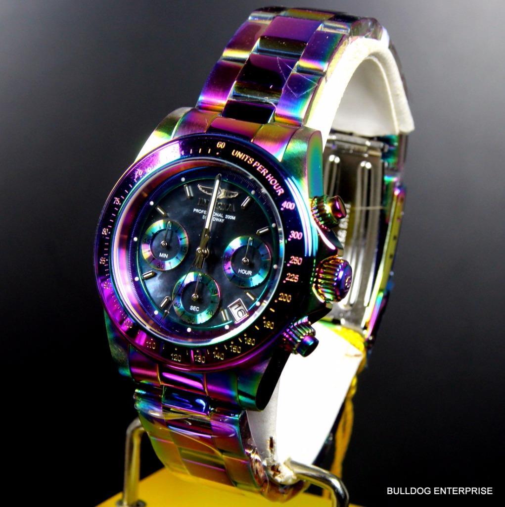 Invicta Speedway Iridescent Chronograph Black Mother of Pearl 40mm Watch New