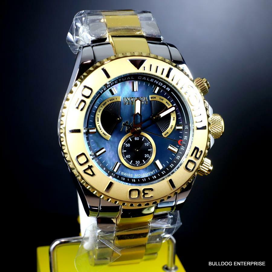 Invicta Reserve Pro Diver Swiss Mvt Black MOP Two Tone Steel 47mm New Watch