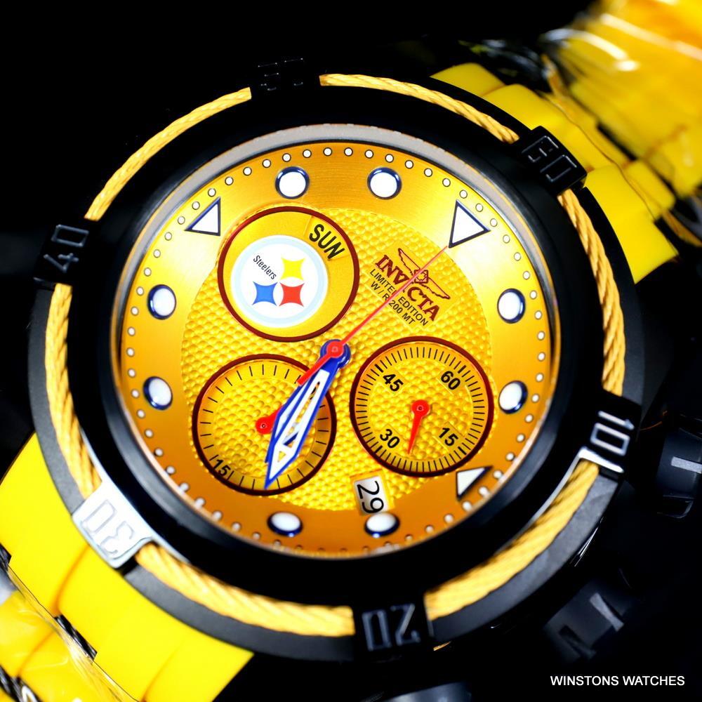 Invicta NFL Bolt Zeus Pittsburgh Steelers Chrono Swiss Yellow 52mm Watch New