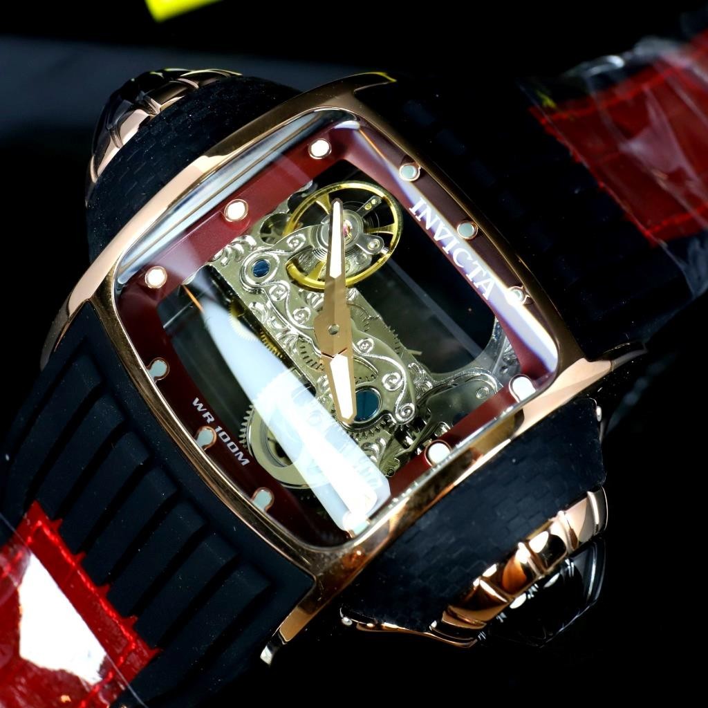 Invicta Vintage Ghost Bridge Automatic Skeletonized Rose Gold Red 68mm Watch New