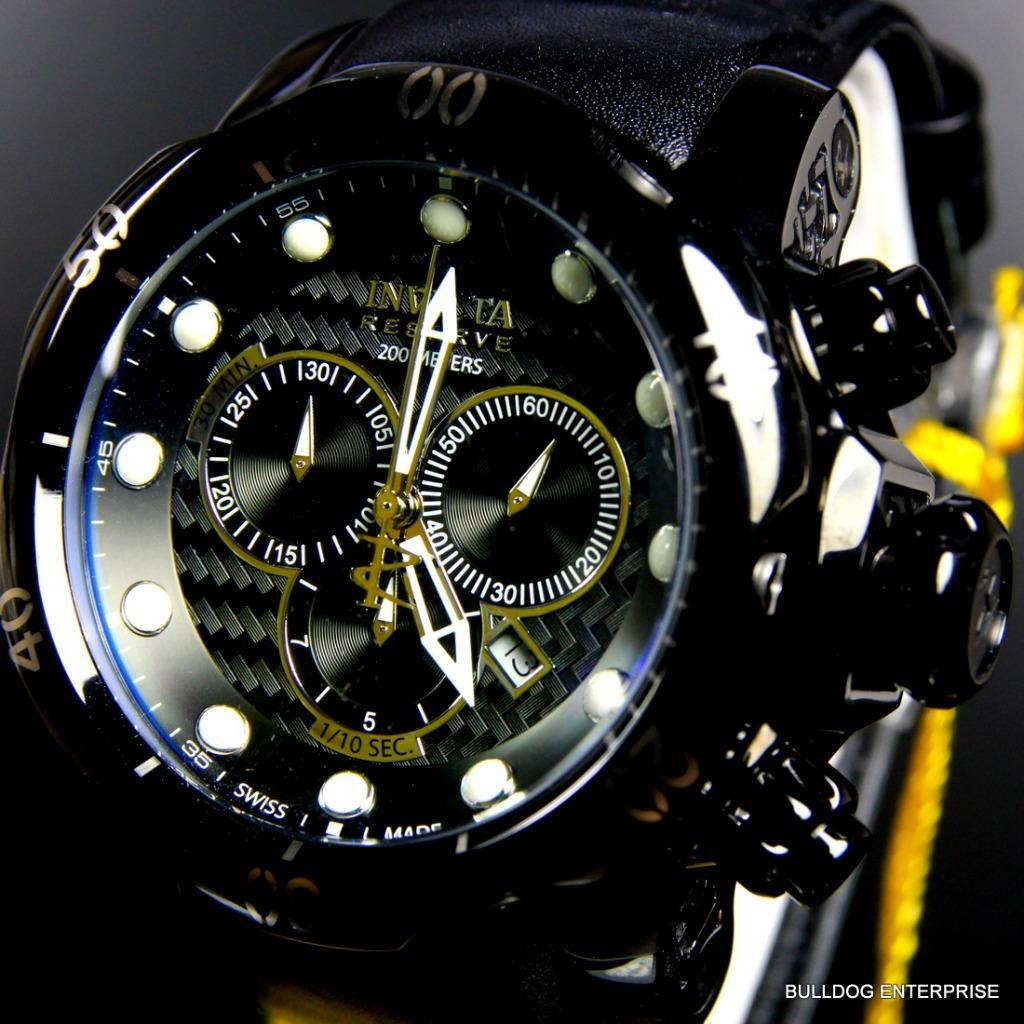 Invicta 52mm Reserve Venom Swiss Made Chronograph Black Leather Watch New