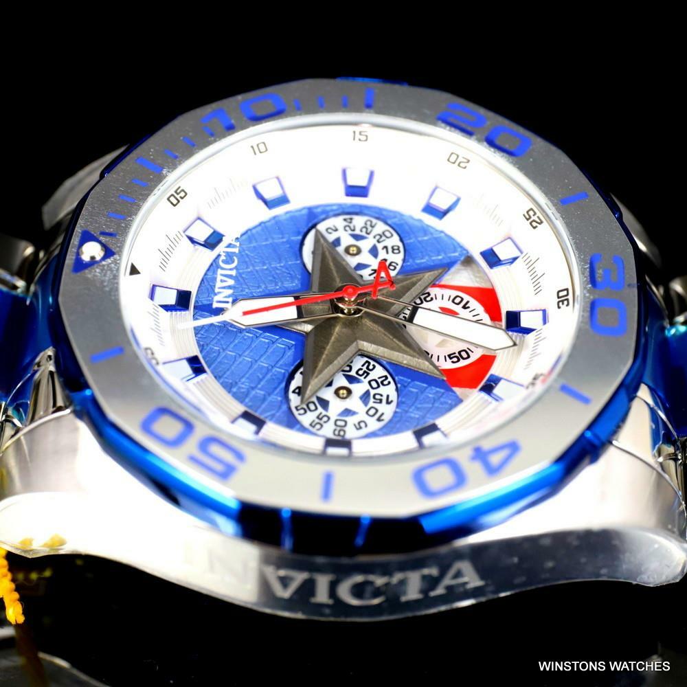 Invicta Marvel Captain America Stainless Steel Limited Edn 48mm Blue Watch New