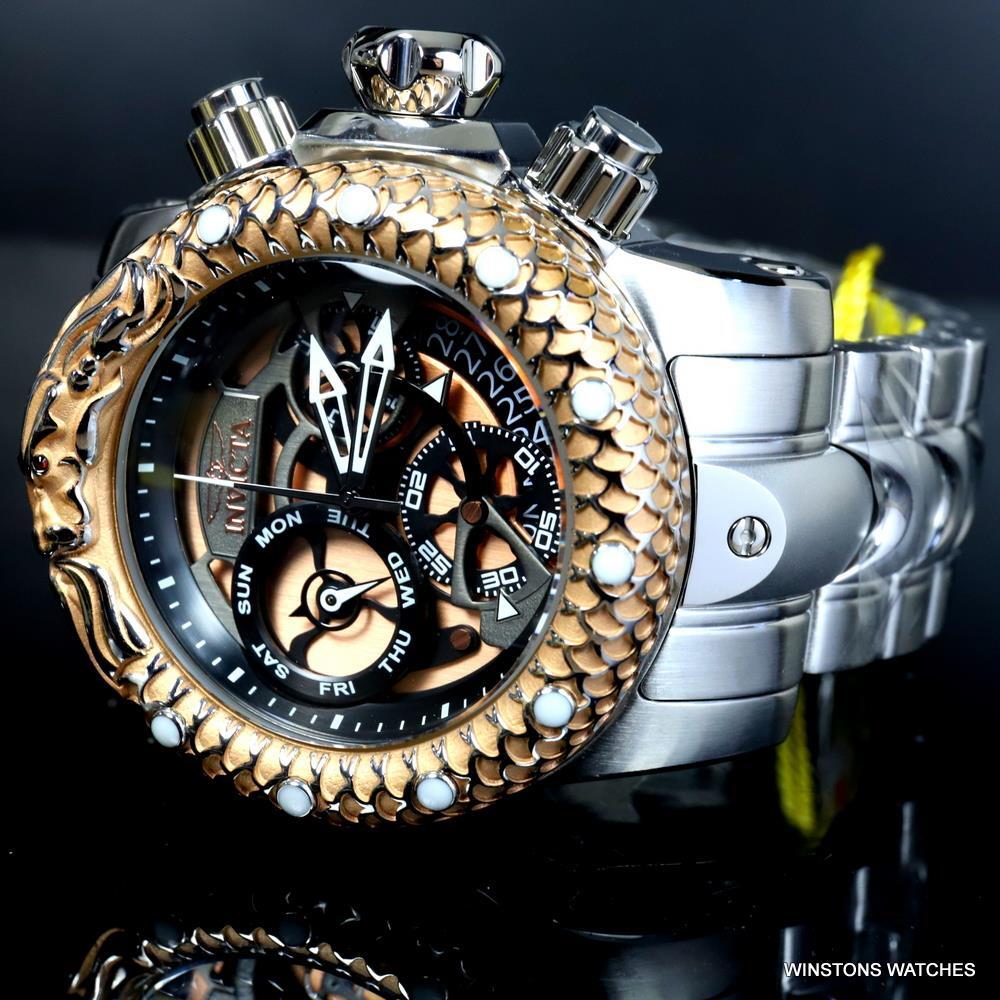 Invicta Venom Subaqua Dragon Scale Steel Gold Tone Chrono graph 52mm Watch New