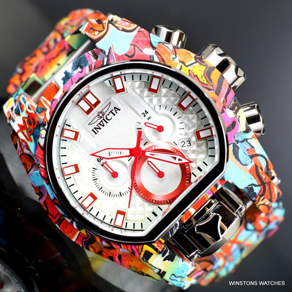 Invicta Reserve Bolt Zeus Magnum Graffiti Steel Red Swiss Mvt Watch 52mm New