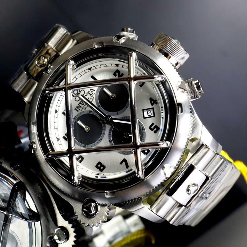 Invicta Russian Diver Nautilus Cage Swiss Mvt Steel Silver 52mm Chrono Watch New