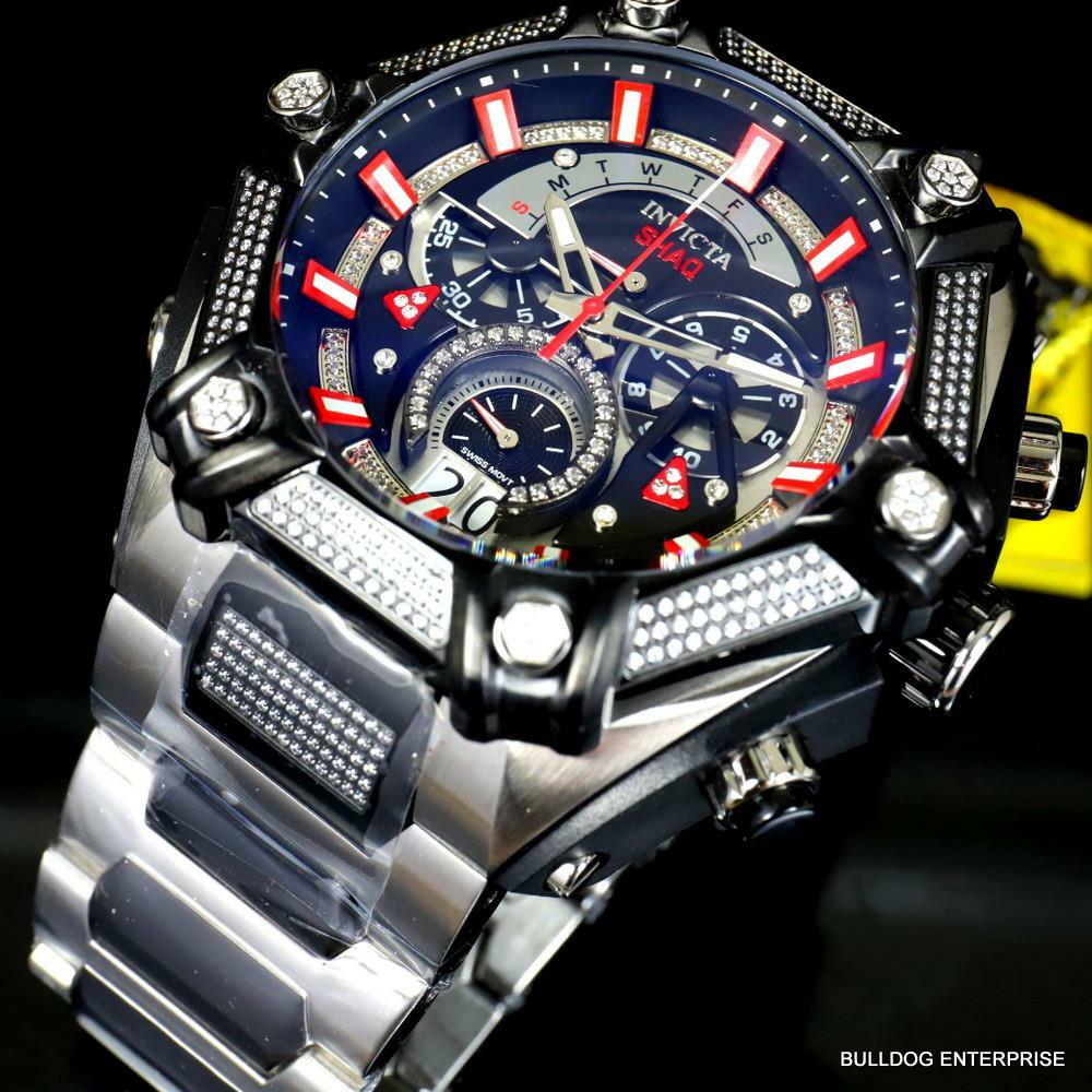 Invicta Shaq Bolt 1.4CTW Diamond Steel Swiss Mvt Chrono Black Red Watch 60mm New
