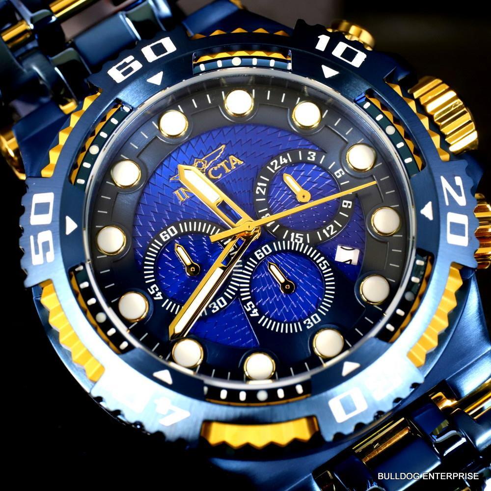 Invicta Chaos Blue and Gold Stainless Steel Bracelet Chronograph 50mm Watch New