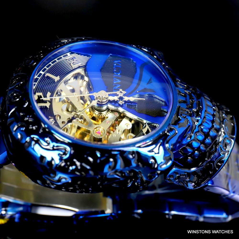 Invicta Artist Skull Automatic Skeletonized Blue Stainless Steel 50mm Watch New