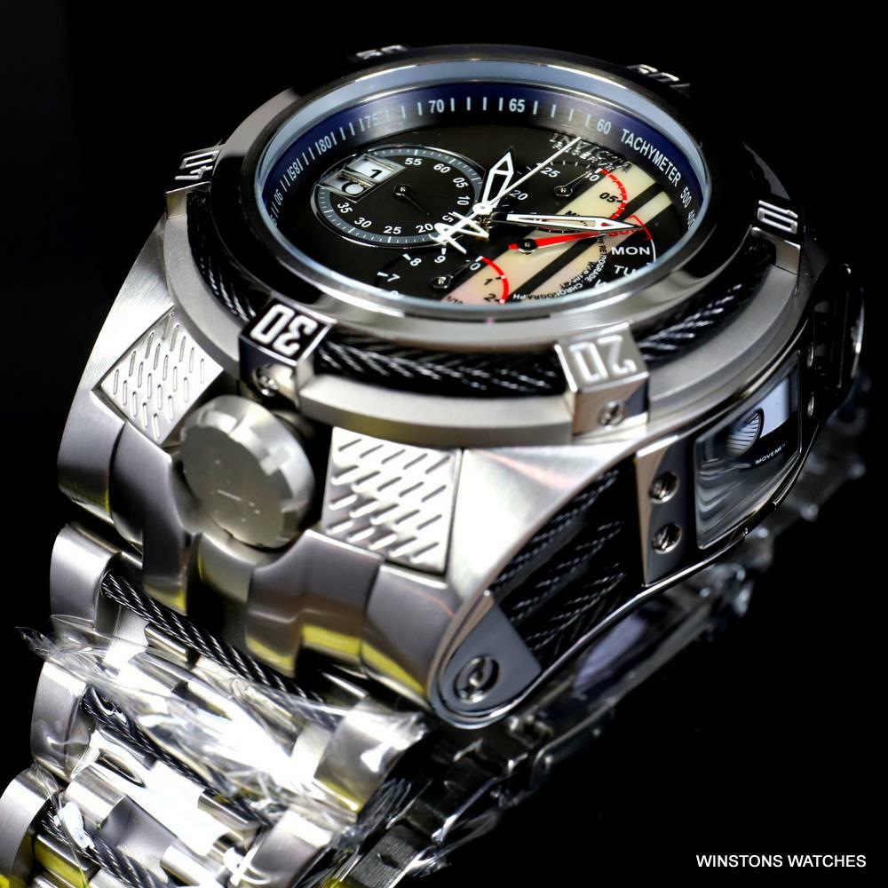 Invicta Reserve Bolt Zeus Tria Swiss Mvt Steel Black MOP 3 Dials Watch 56mm New