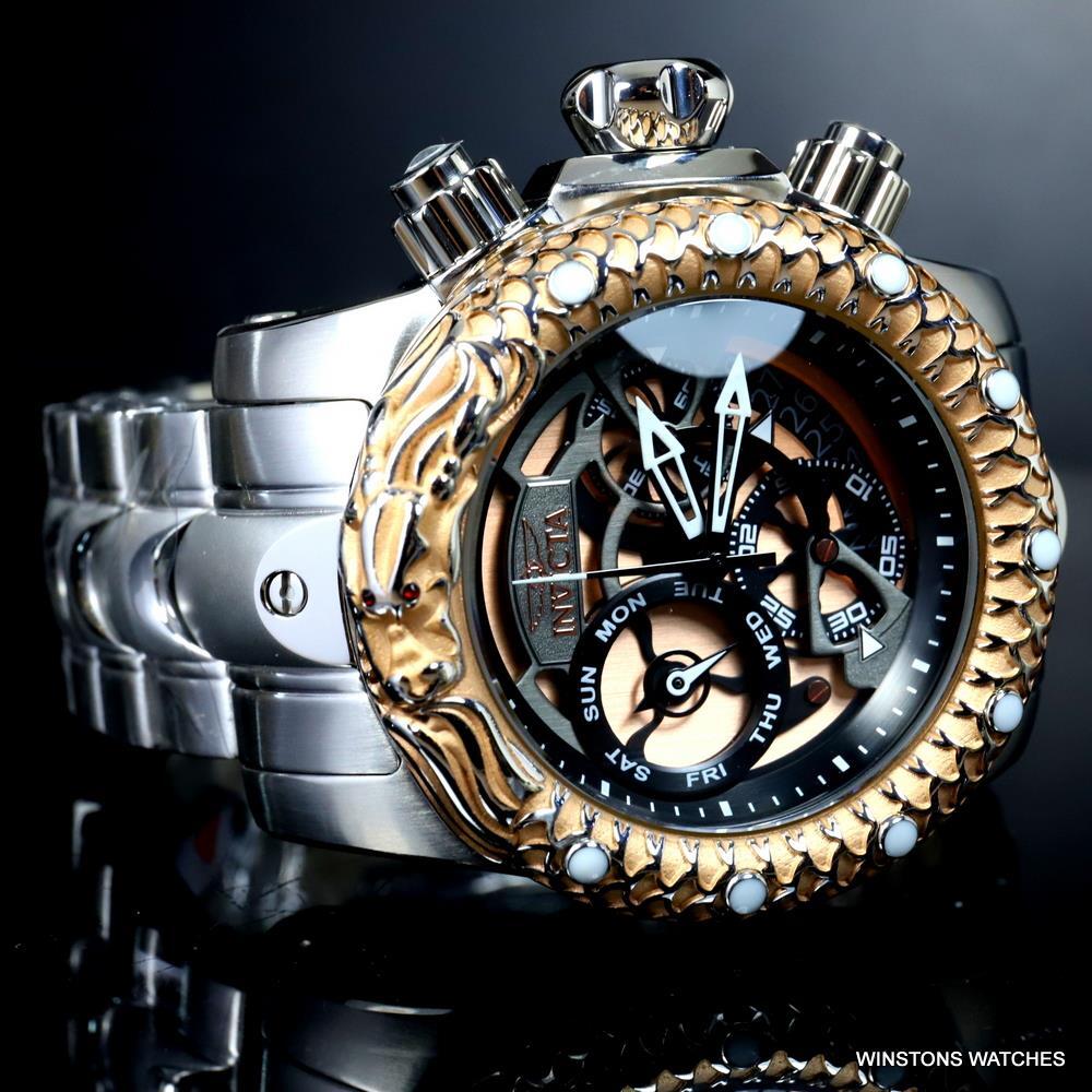 Invicta Venom Subaqua Dragon Scale Steel Gold Tone Chrono graph 52mm Watch New