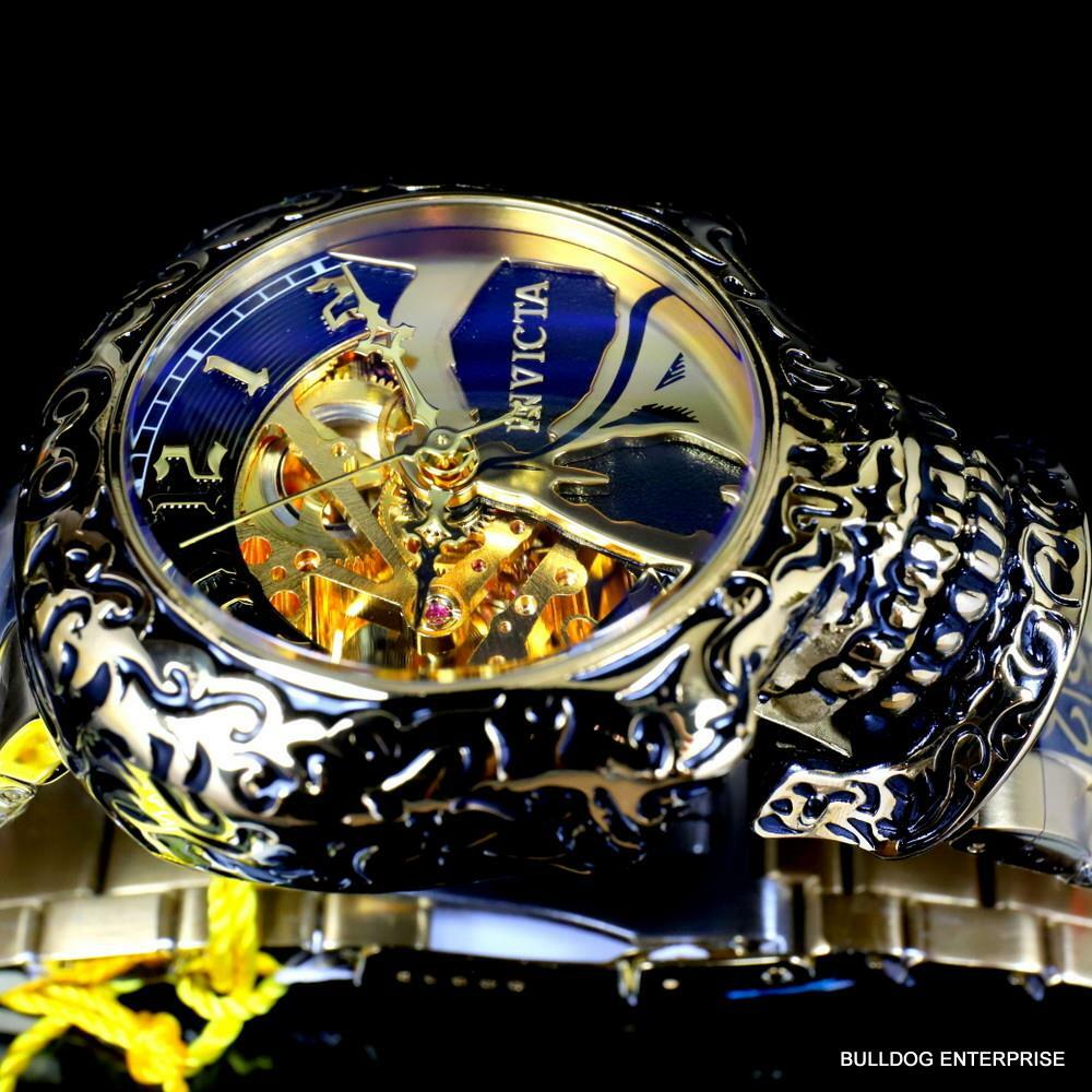 Invicta Artist Skull Automatic Skeletonized Gold Plated Steel 50mm Watch New