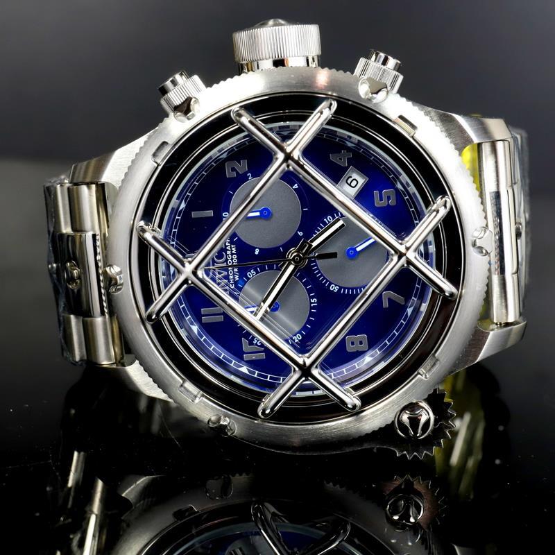 Invicta Russian Diver Nautilus Caged Swiss Mvt Steel Blue 52mm Chrono Watch New