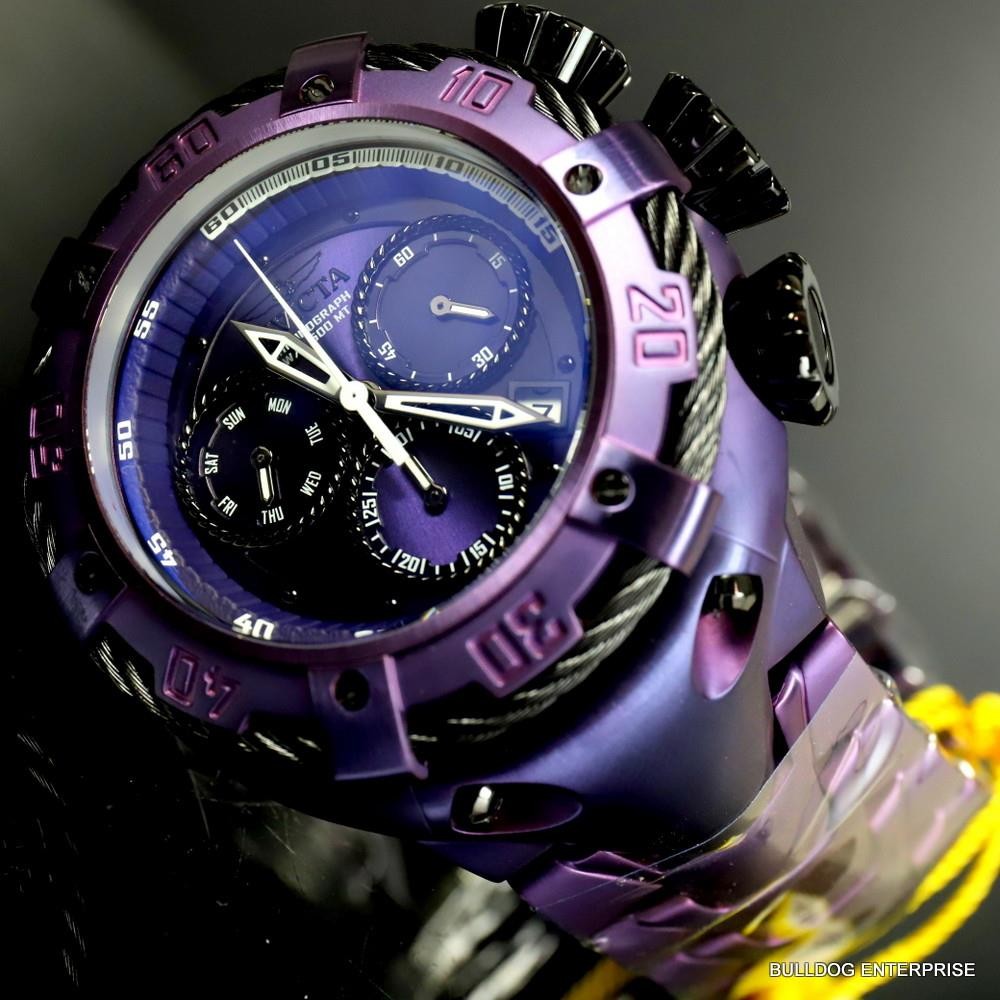 Invicta Thunderbolt Purple Stainless Steel 52mm Swiss Mvt Chronograph Watch New