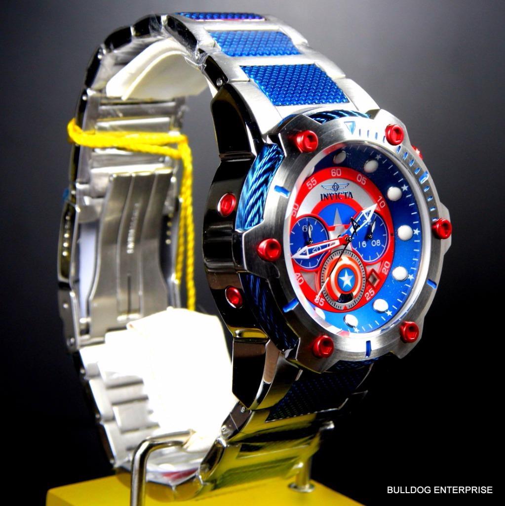 Invicta Marvel Captain America Bolt 51mm Steel Limited Ed Chronograph Watch New