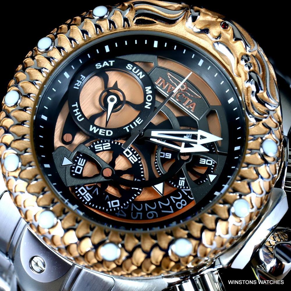 Invicta Venom Subaqua Dragon Scale Steel Gold Tone Chrono graph 52mm Watch New