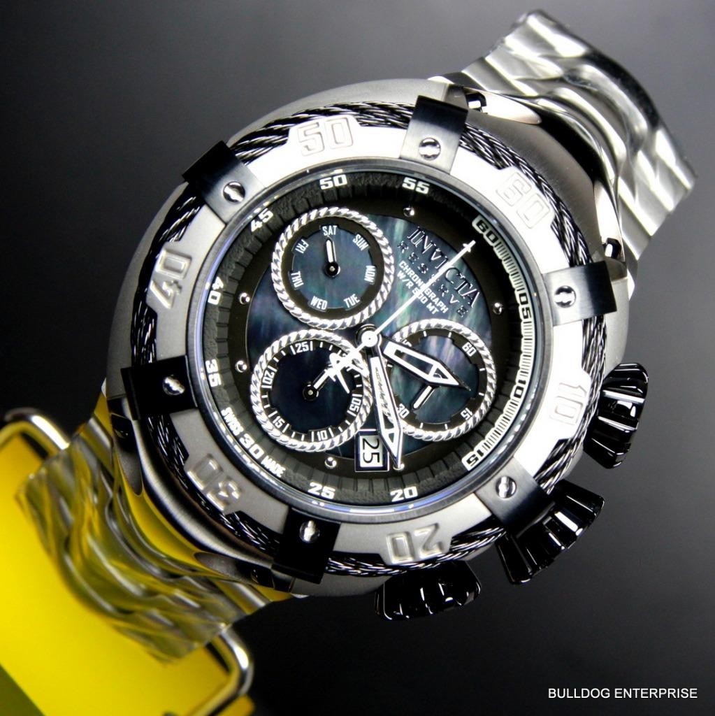Invicta Reserve Thunderbolt Black MOP Swiss Silver Steel Chronograph Watch New