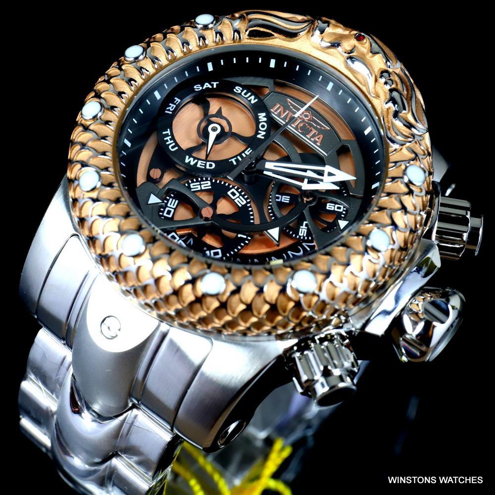 Invicta Venom Subaqua Dragon Scale Steel Gold Tone Chrono graph 52mm Watch New