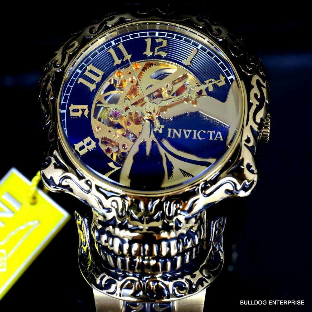 Invicta Artist Skull Automatic Skeletonized Gold Plated Steel 50mm Watch New
