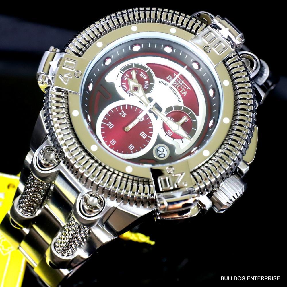 Invicta King Python Stainless Steel Ronda Z60 Burgandy Chronograph Watch New