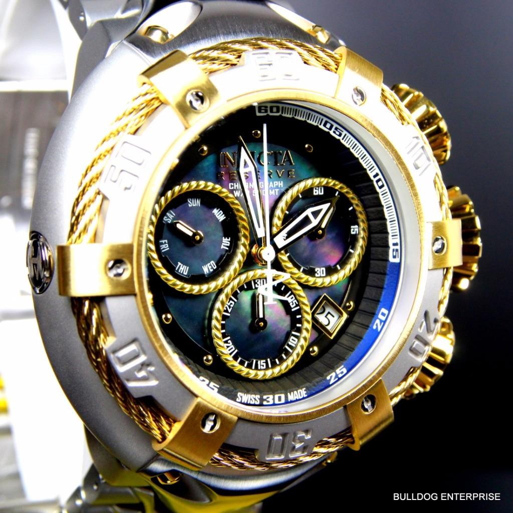 Invicta Reserve Thunderbolt Black MOP Swiss Made Silver Gold Tone Watch New