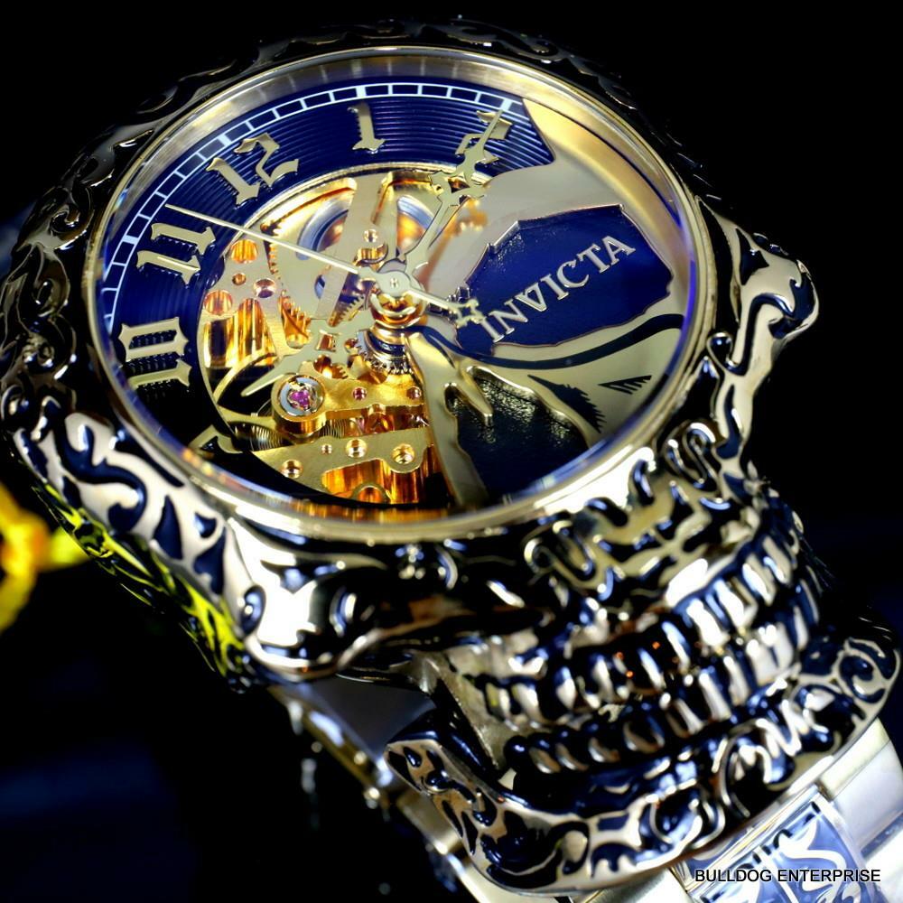 Invicta Artist Skull Automatic Skeletonized Gold Plated Steel 50mm Watch New