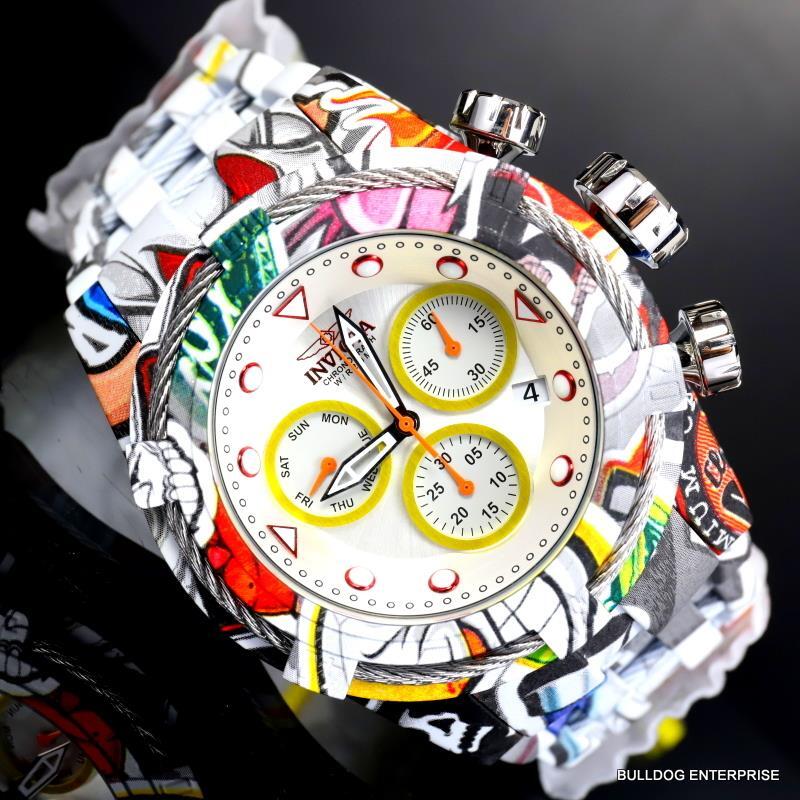 Invicta Bolt Zeus Hydroplated Bracelet Graffiti White Chronograph 52mm Watch New