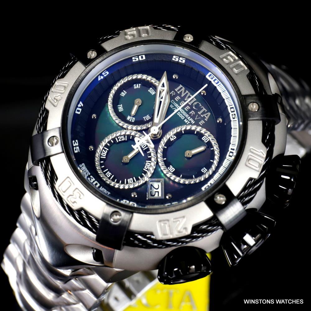 Invicta Reserve Thunderbolt Black MOP Chronograph Steel 56mm Swiss Mvt Watch New