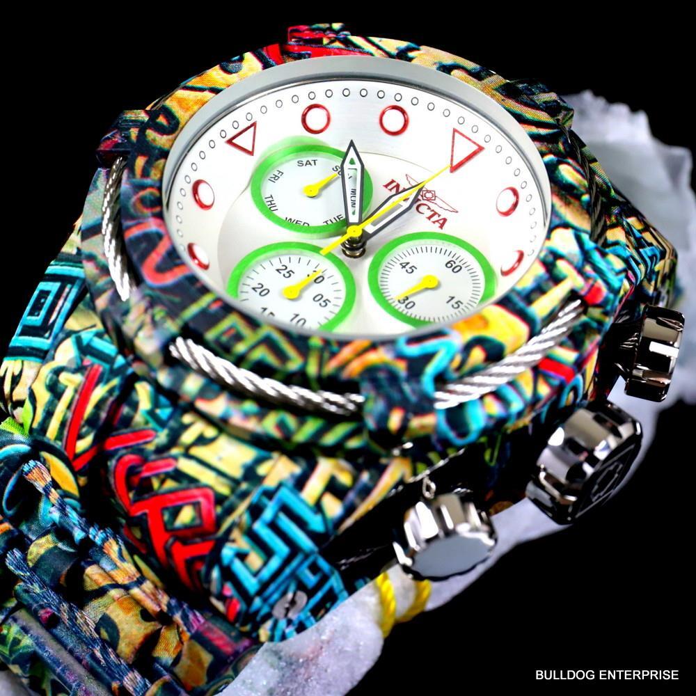 Invicta Bolt Zeus Graffiti Hydroplated Steel White Chronograph Watch 52mm New