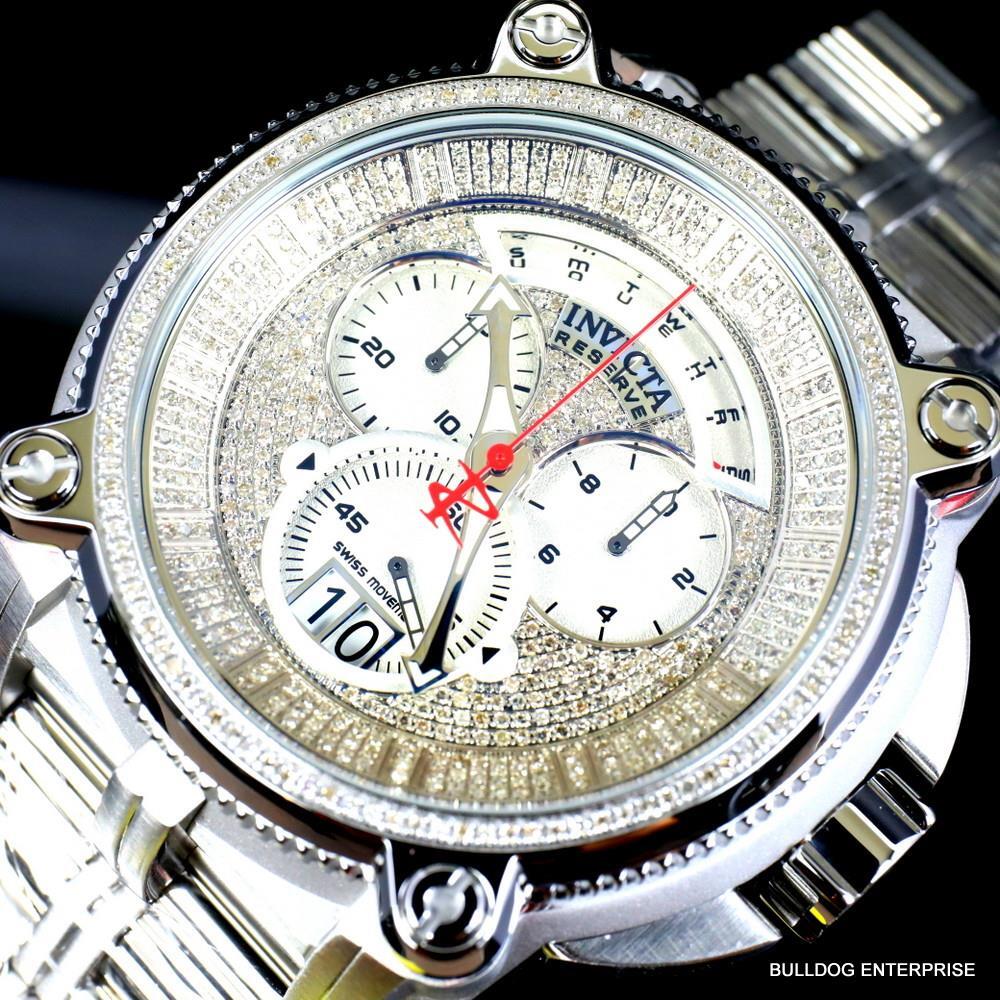 Invicta Reserve Sea Hunter Warrior 2.25 CTW Diamond 56mm Swiss Steel Watch New