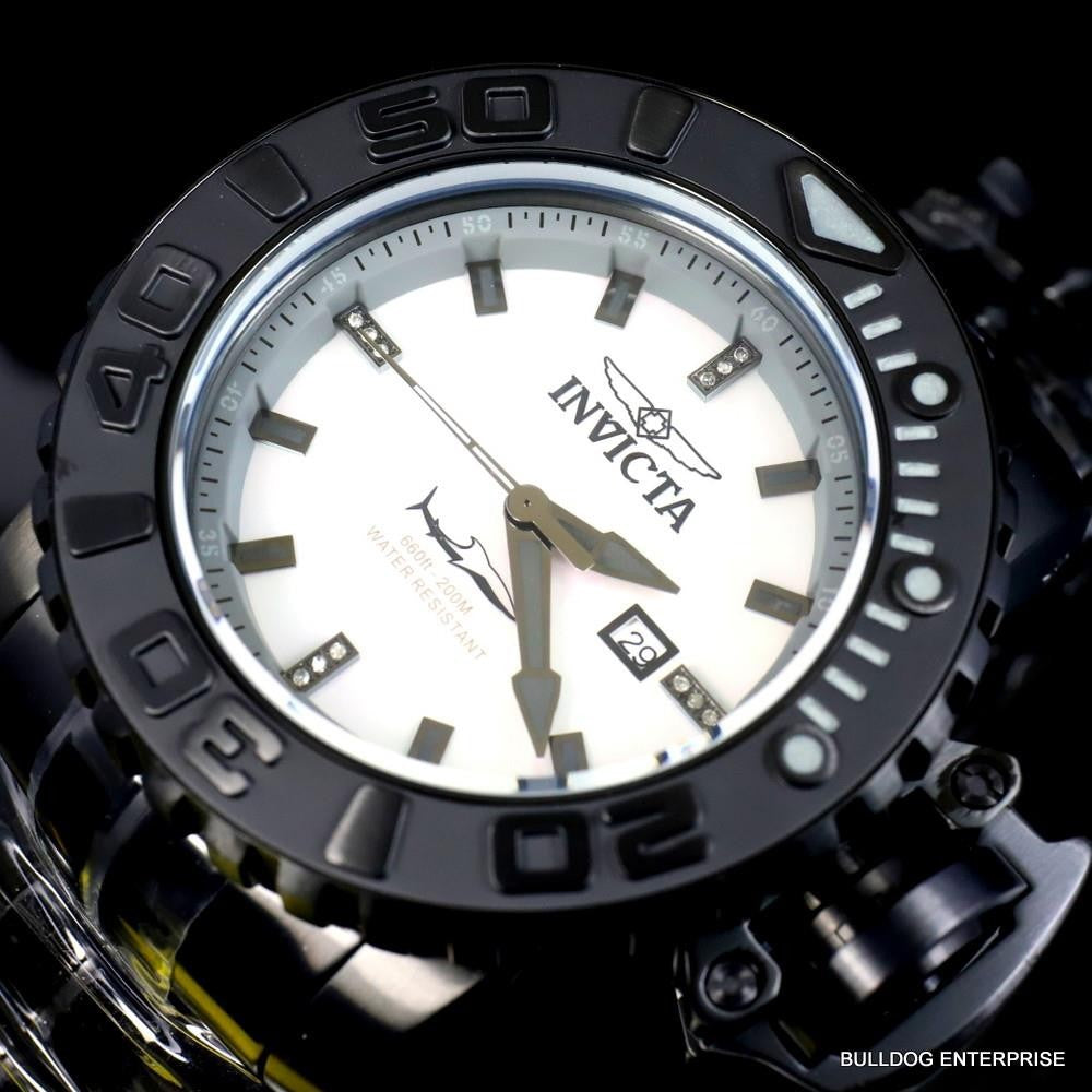 Invicta Sea Hunter Gen II Black Steel Platinum Automatic Diamond 58mm Watch New