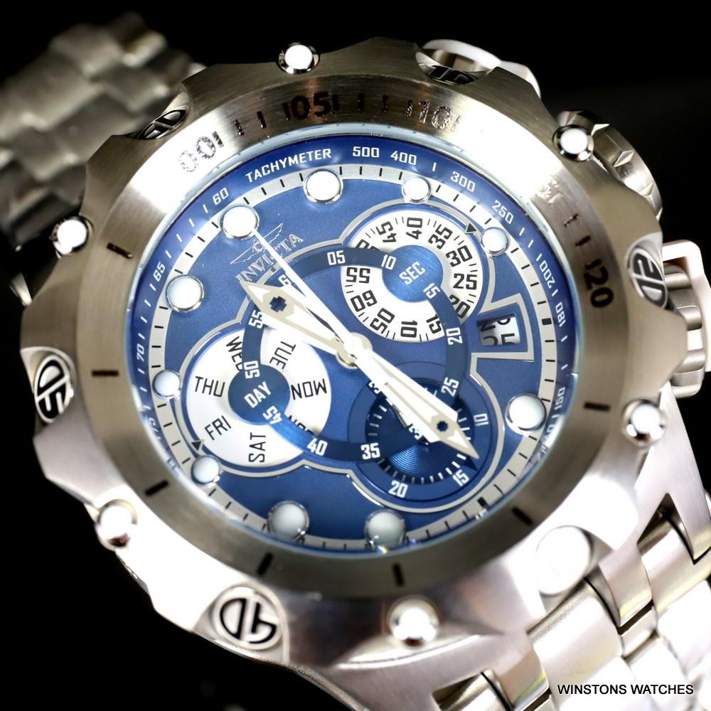 Invicta Reserve Venom Hybrid Swiss Mvt Blue Chronograph Steel Watch 52mm New