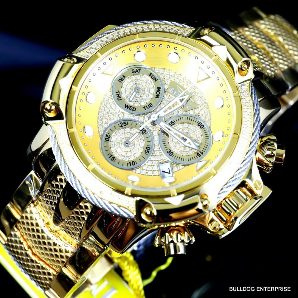 Invicta Subaqua Poseidon Bolt 1.29 CTW Diamond Swiss Gold Plated 50mm Watch New