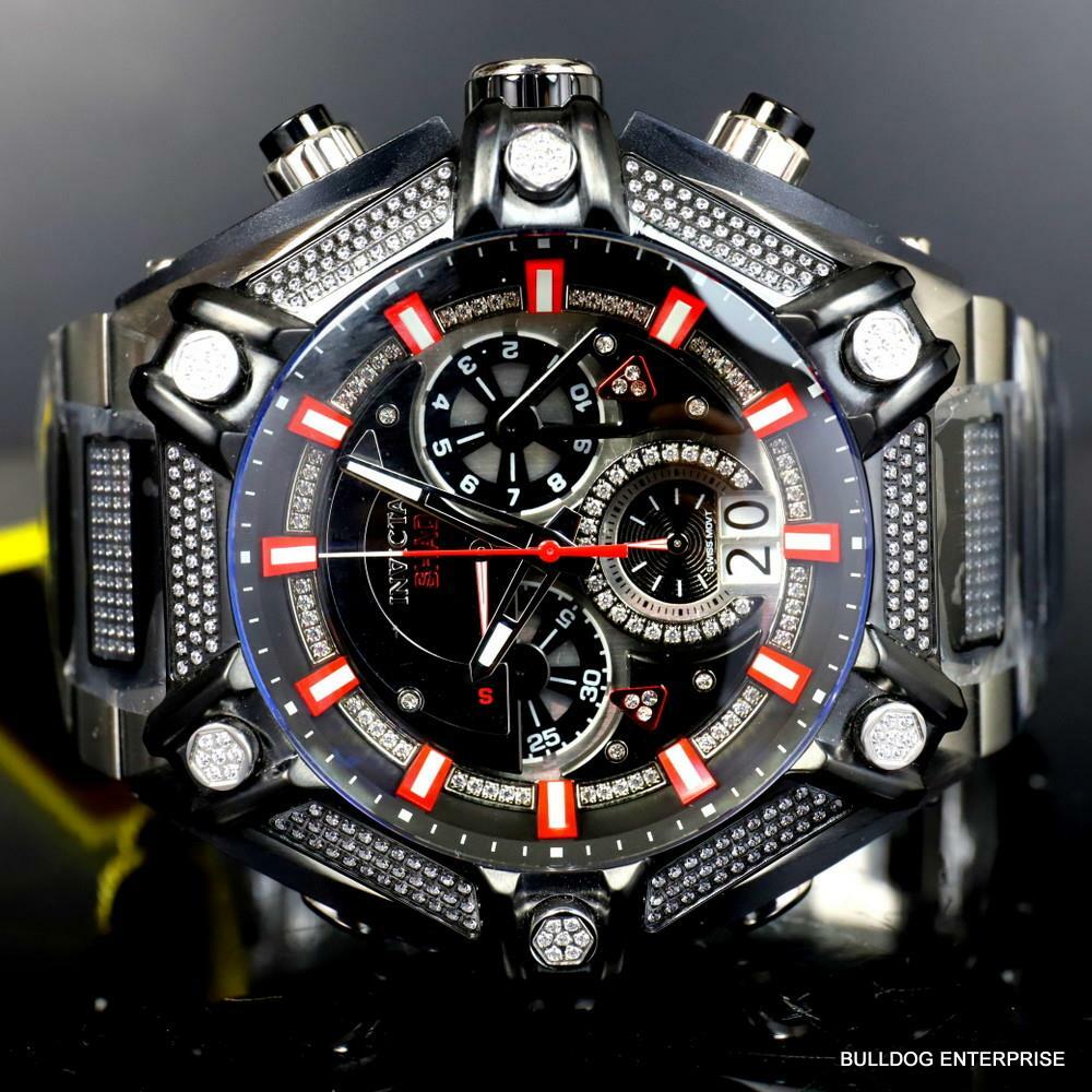 Invicta Shaq Bolt 1.4CTW Diamond Steel Swiss Mvt Chrono Black Red Watch 60mm New