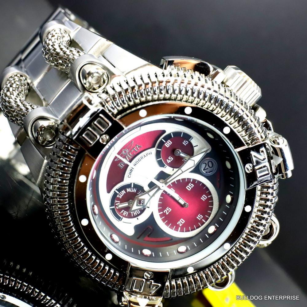 Invicta King Python Stainless Steel Ronda Z60 Burgandy Chronograph Watch New