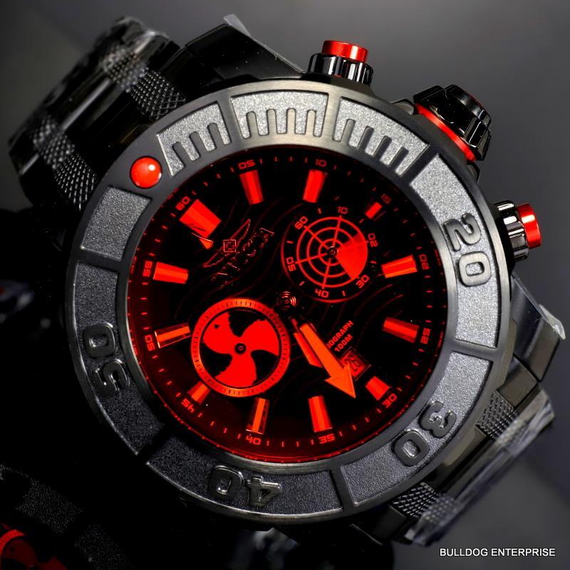 Invicta Coalition Forces Sonar Radar Black Stainless Steel Red 58mm Chrono New